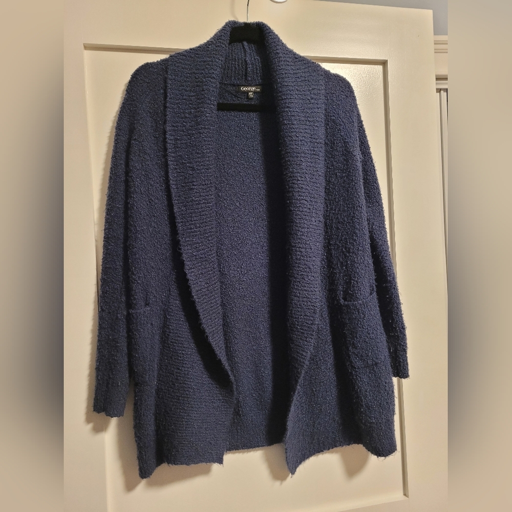 Navy Open-Front Fuzzy Cardigan